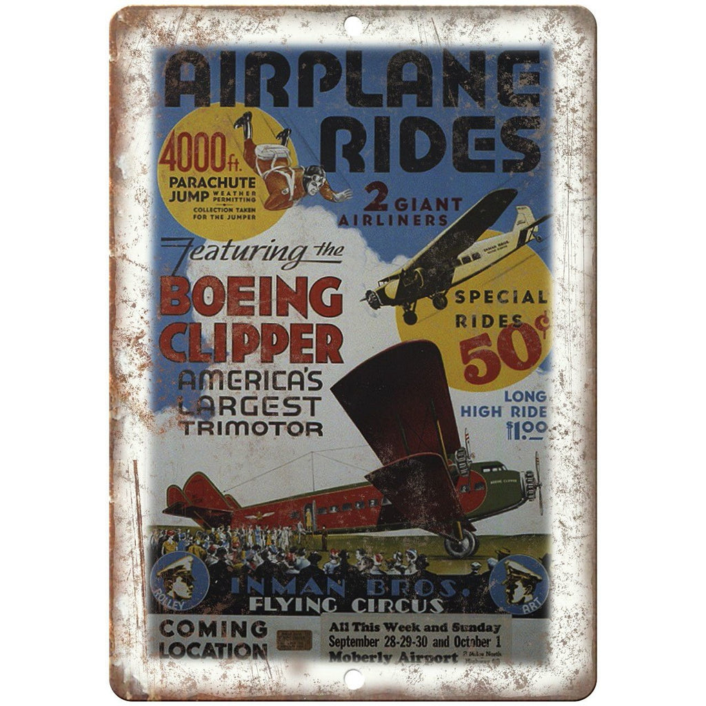 Airplane Rides Inman Bros Flying Circus 10" X 7" Reproduction Metal Sign ZH123