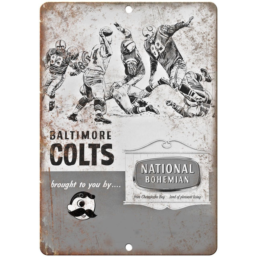 National Bohemian Beer Baltimore Colts Ad 9" x 12" Retro Look Metal Sign