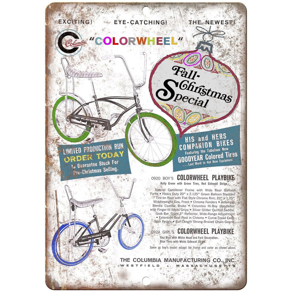 Columbia Bicycle Colorwheel Banana Seat 10" x 7" Reproduction Metal Sign B273