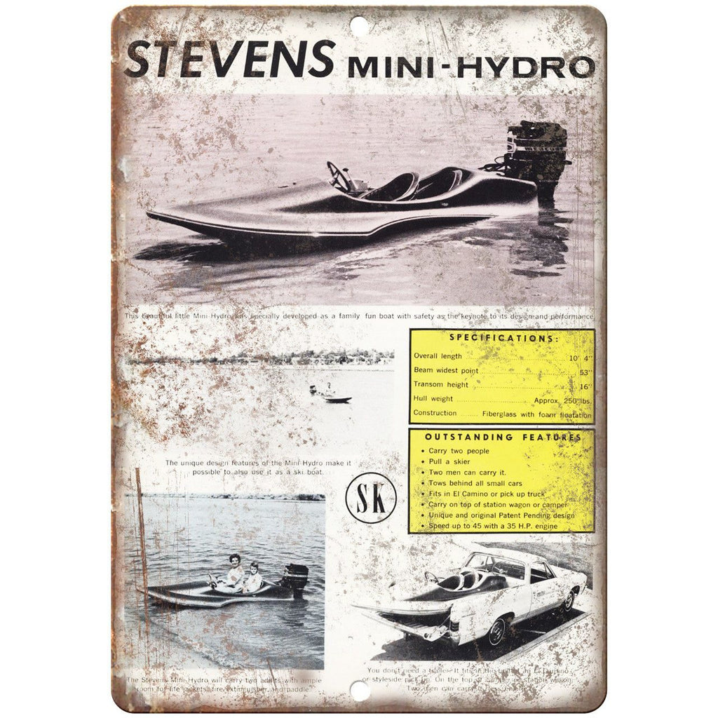 Stevens Mini-Hydro Boat Vintage Ad 9" x 12" Reproduction Metal Sign L83