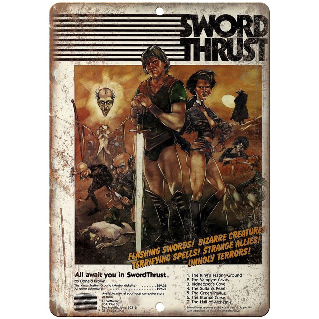 CE Software Sword Thrust RARE Video Game Cover 10" x 7" Retro Look Metal Sign
