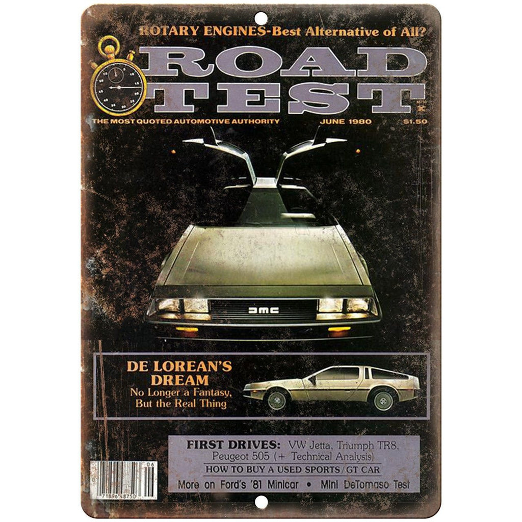 AMC DeLorean Road Test Magazine Cover - 10" x 7" Retro Look Metal Sign