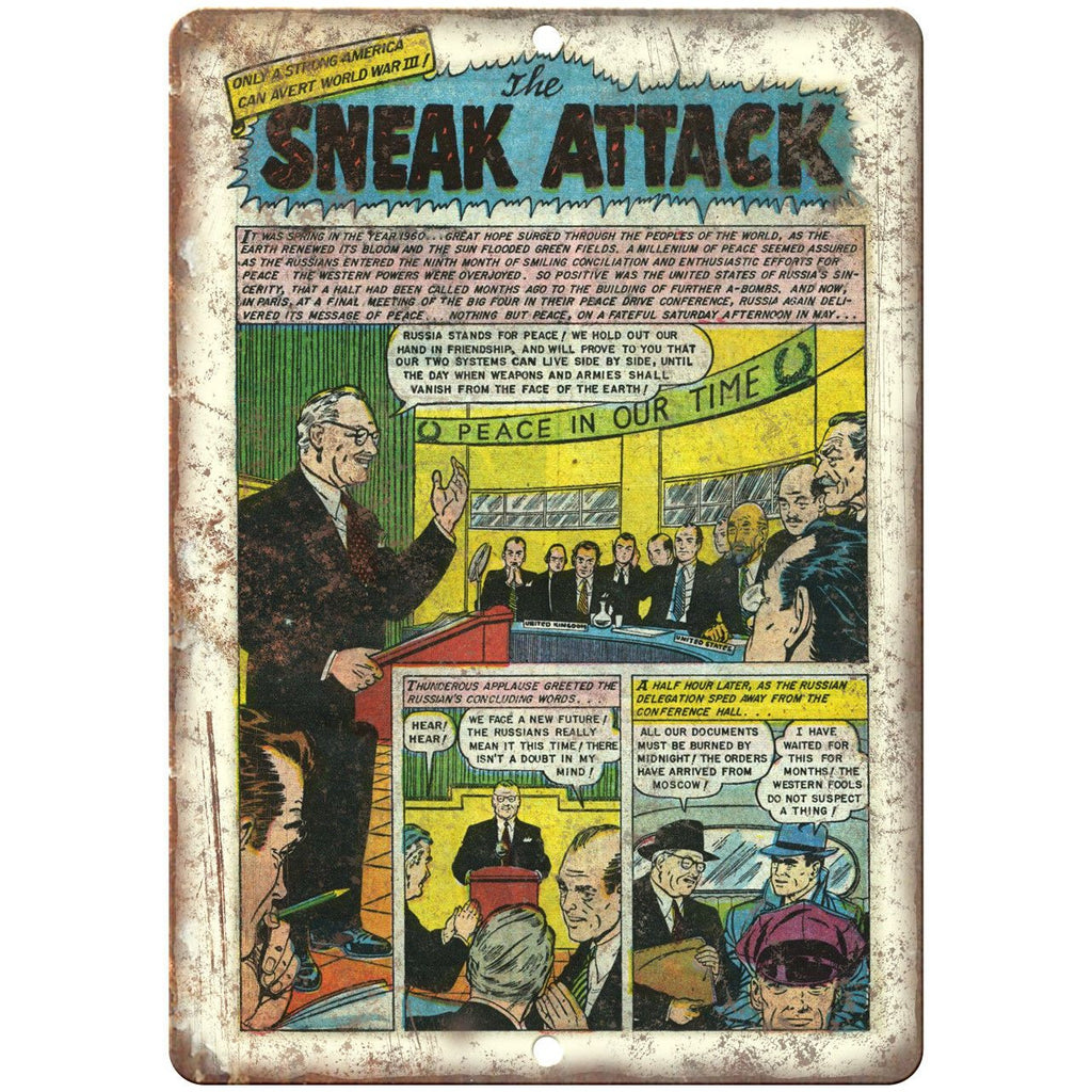 The Sneak Attack Vintage Comic Strip 10" x 7" Reproduction Metal Sign J513