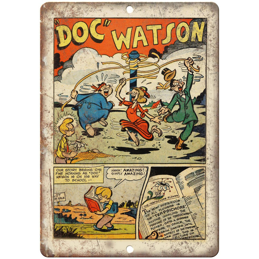 Doc Watson Comic Strip Vintage Ad 10" x 7" Reproduction Metal Sign J574