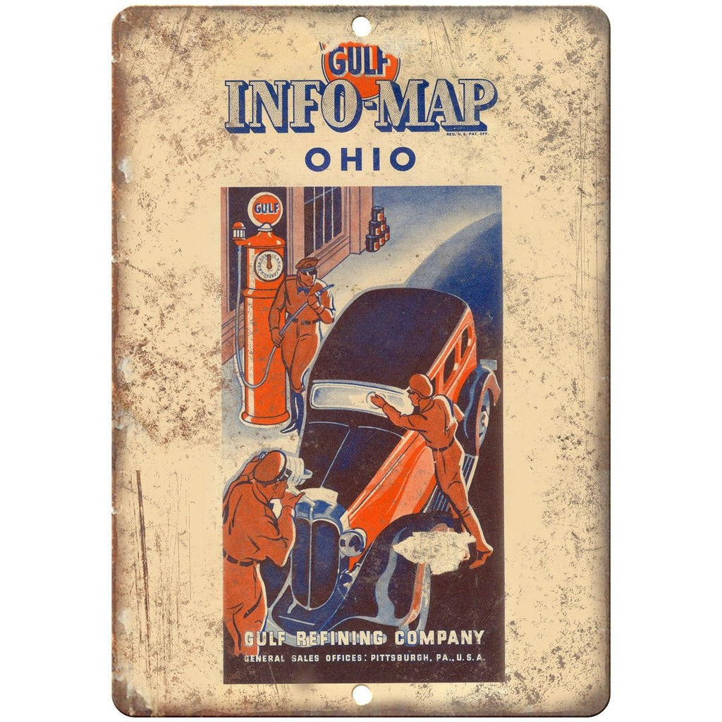 Gulf Motor Oil Roadmap Ohio Vintage Cover 10" x 7" Reproduction Metal Sign A136