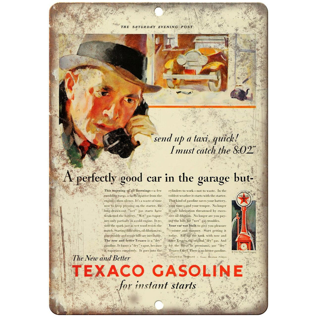 Texaco Gasoline Vintage Ad 10" X 7" Reproduction Metal Sign A773