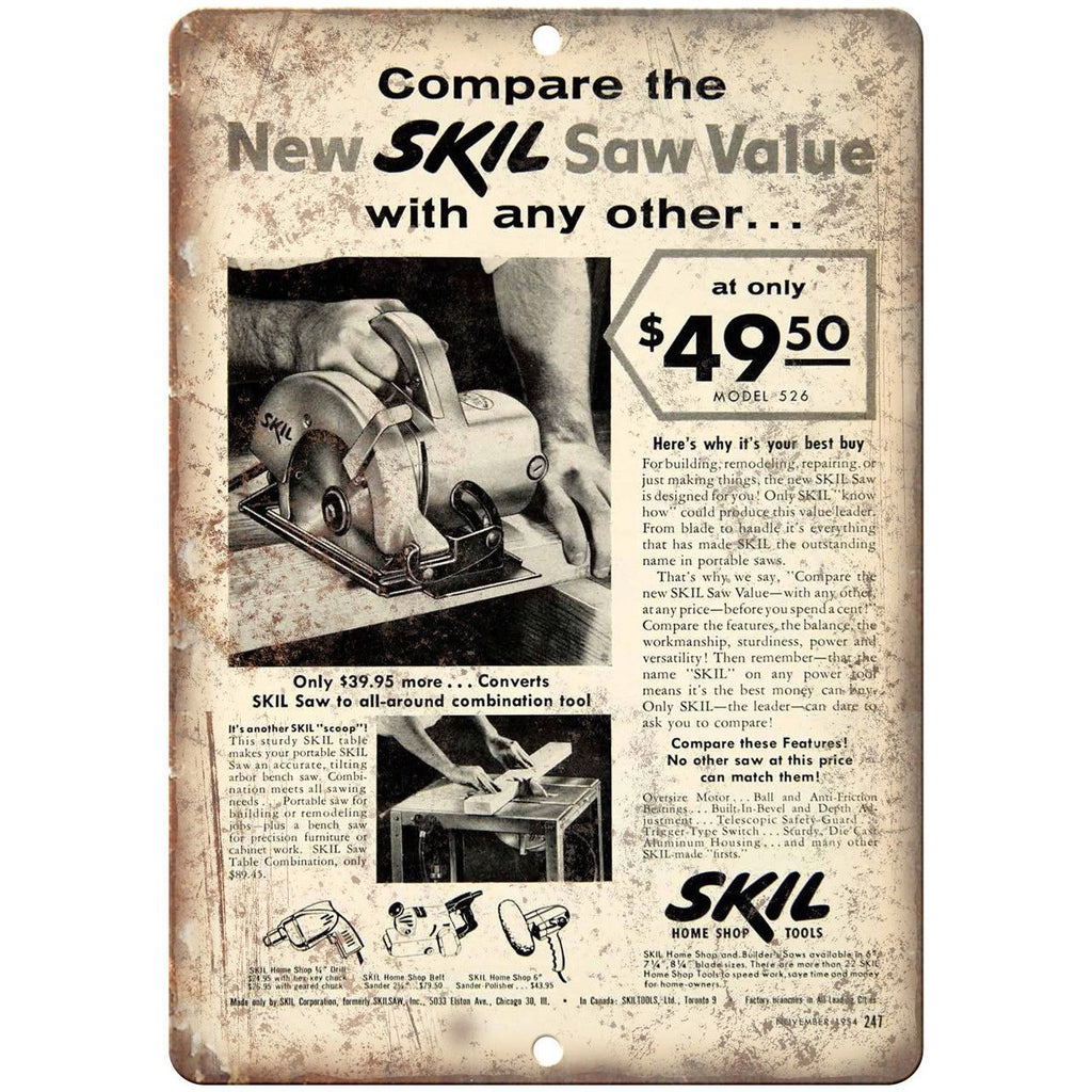 Skil Home Shop Power Tools Saw Vintage Ad 9" x 12" Reproduction Metal Sign Z19