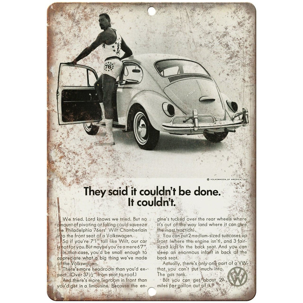 Volkswagen of America Bug Wilt Chamberlain Ad 10"X7" Reproduction Metal Sign A80
