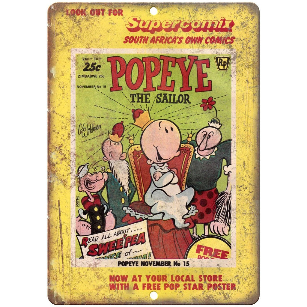 Supercomix Popeye The Sailor Comic Art 10" X 7" Reproduction Metal Sign J228