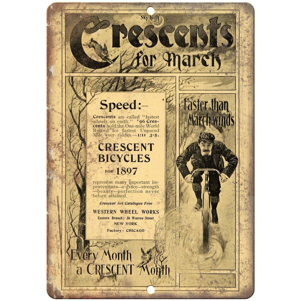 Crescents for March Bicycles Vintage Ad 10" x 7" Reproduction Metal Sign B393