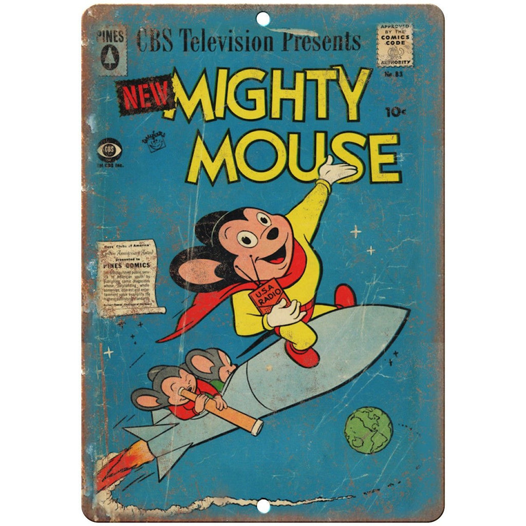 Pines Comic Mighty Mouse Vintage 10" X 7" Reproduction Metal Sign J268