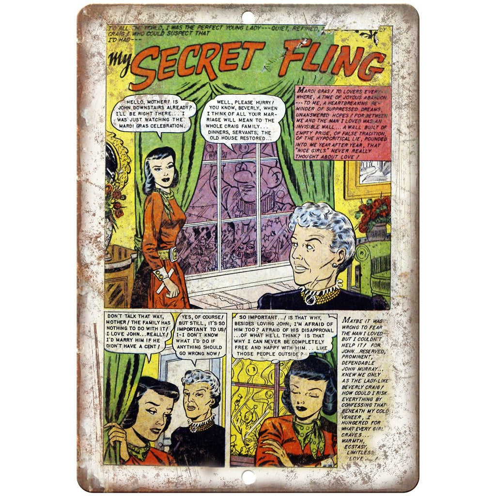 Ace Comics Secret Fling Comic Strip 10" X 7" Reproduction Metal Sign J394
