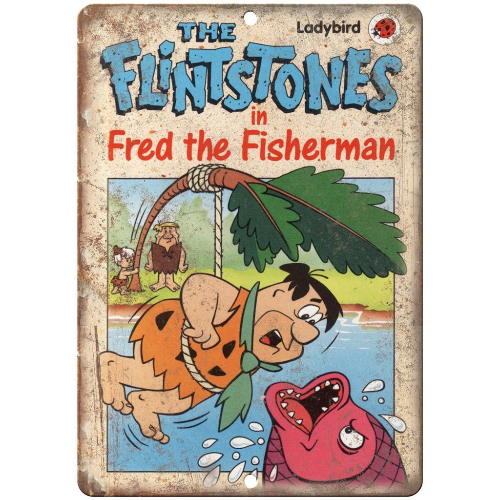The Flinstones Fred The Fisherman Comic Art 10" x 7" Reproduction Metal Sign J92