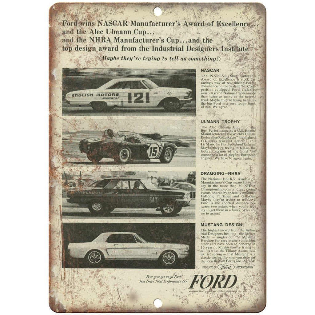 Ford NASCAR English Motors Vintage Ad 10" X 7" Reproduction Metal Sign A652