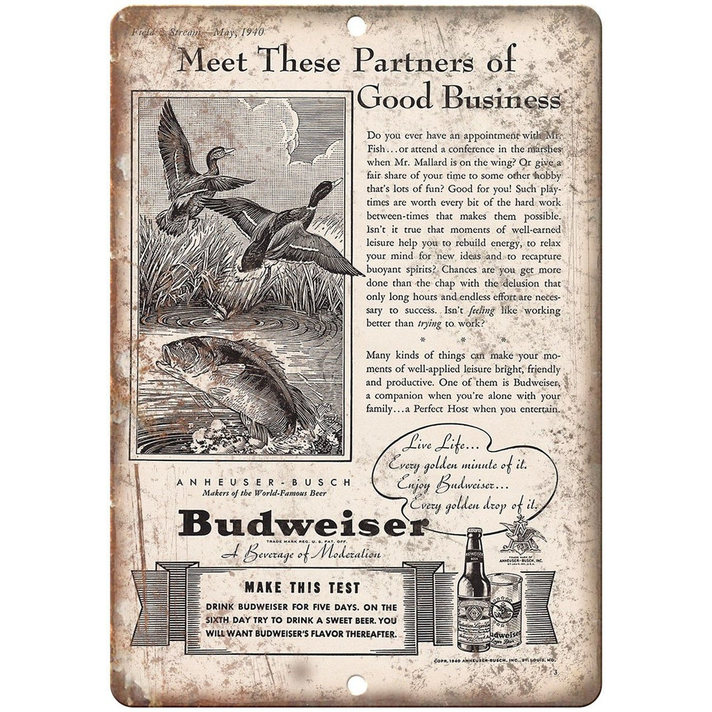 Budweiser Anheuser Busch Beer Ad 10" x 7" Reproduction Metal Sign E298