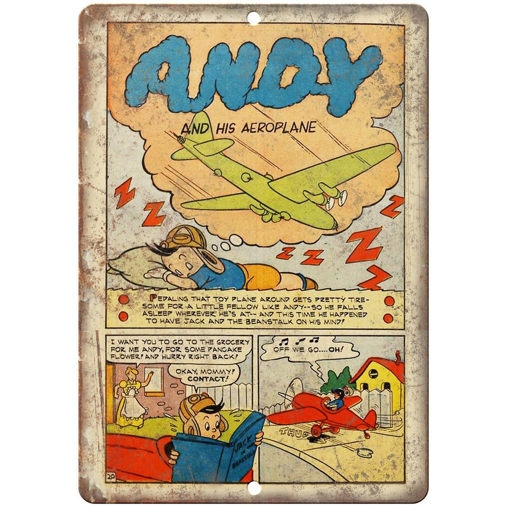 Andy And His Aeroplane Comic Strip Ad 10" x 7" Reproduction Metal Sign J562
