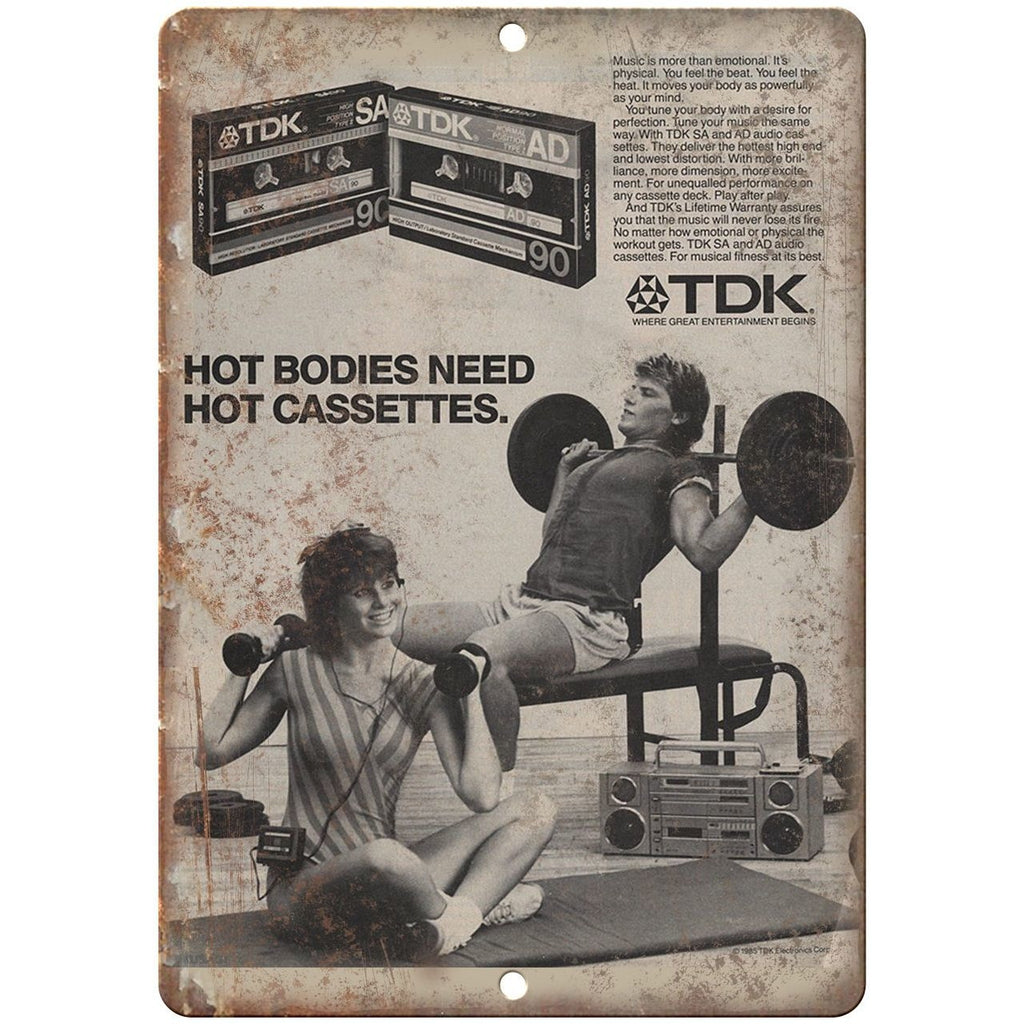 TDK Cassette Weightliftign Ad 80s Gym Aerobic 10" x 7" Retro Look Metal Sign