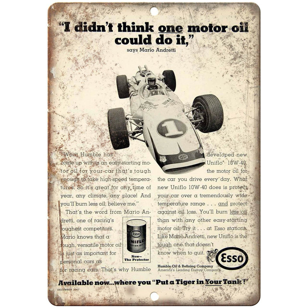 Esso Mario Andretti Motor Oil Ad 10" X 7" Reproduction Metal Sign A838