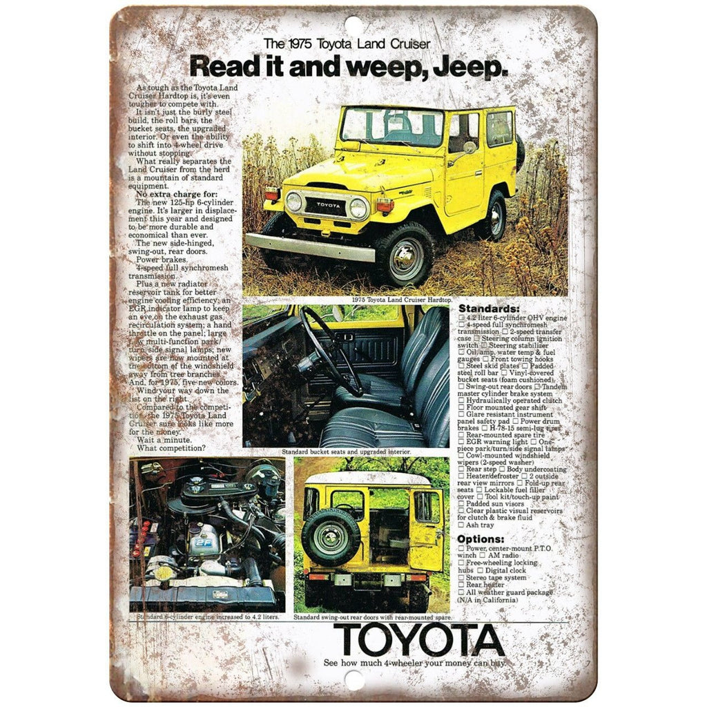 1975 Toyota Land Cruiser Vintage Ad 10" x 7" Reproduction Metal Sign A392