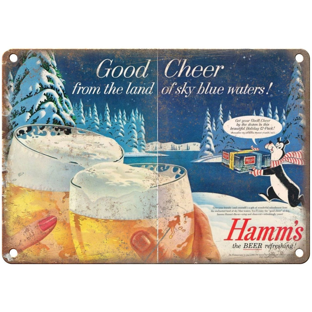 10" x 7" Metal Sign - Hamm's Beer Ad Good Cheer - Vintage Look Reproduction