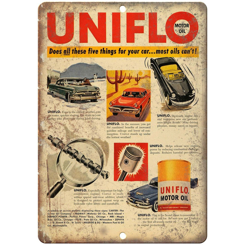Uniflo Motor Oil Vintage Sign 10" X 7" Reproduction Metal Sign A710