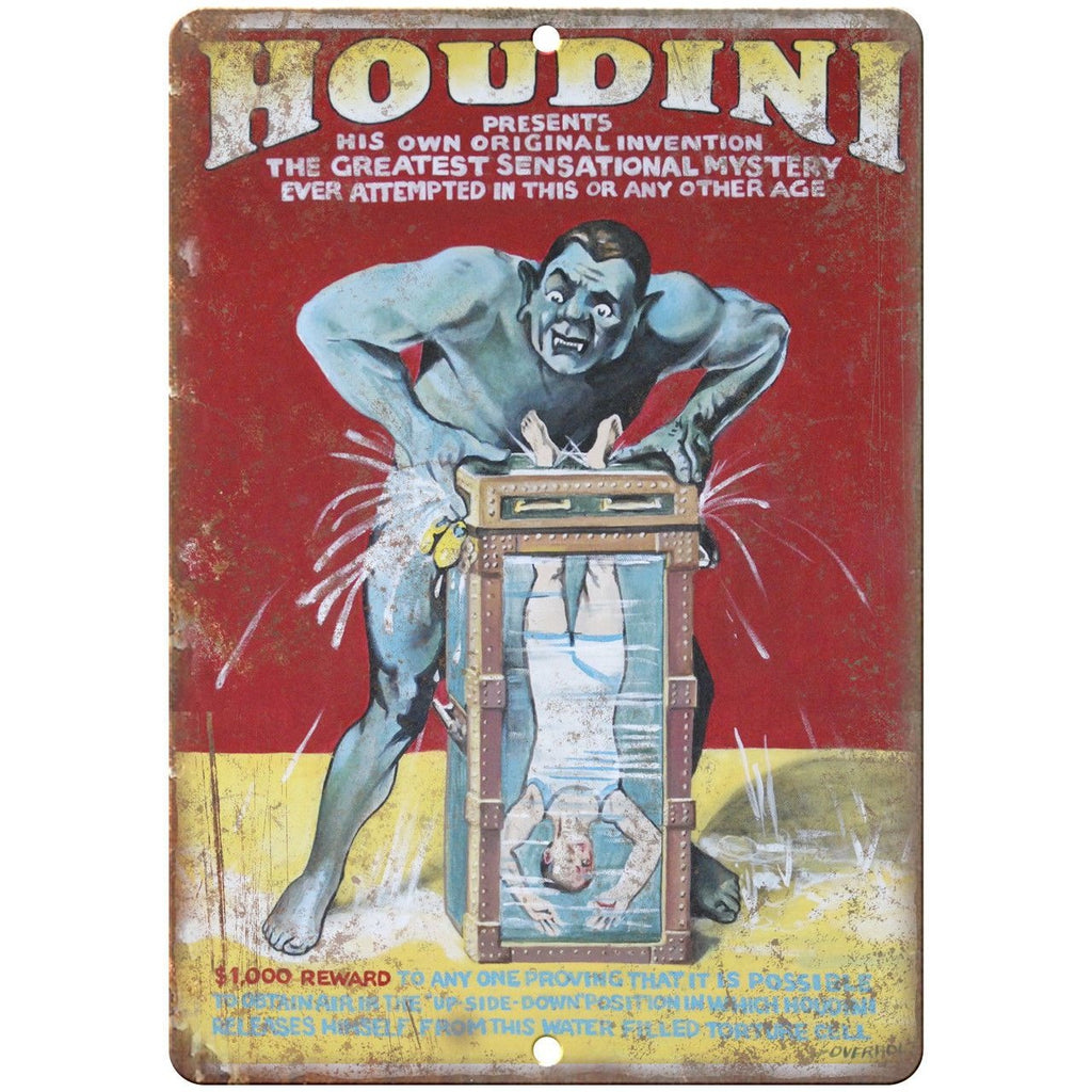 Houdini Great Escape Magician10" X 7" Reproduction Metal Sign ZH172