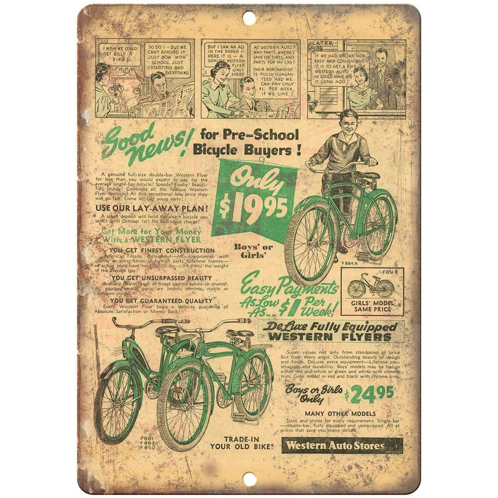 1939 Western Flyer Bicycle Ad - 10" x 7" Retro Look Metal Sign
