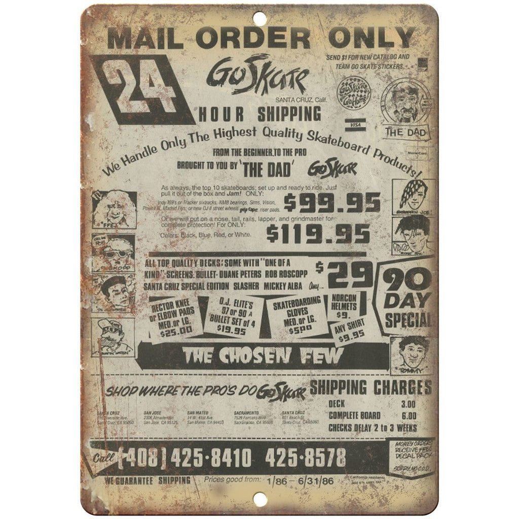 GoSkate Skateboard Mail Order Vintage Flyer - 10" x 7" Reproduction Metal Sign