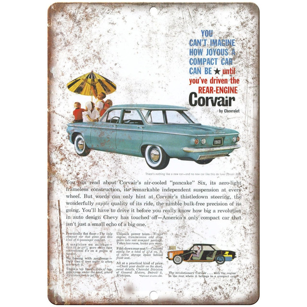 Chevy Corvair Rear Engine Advertisment 10" x 7" Reproduction Metal Sign