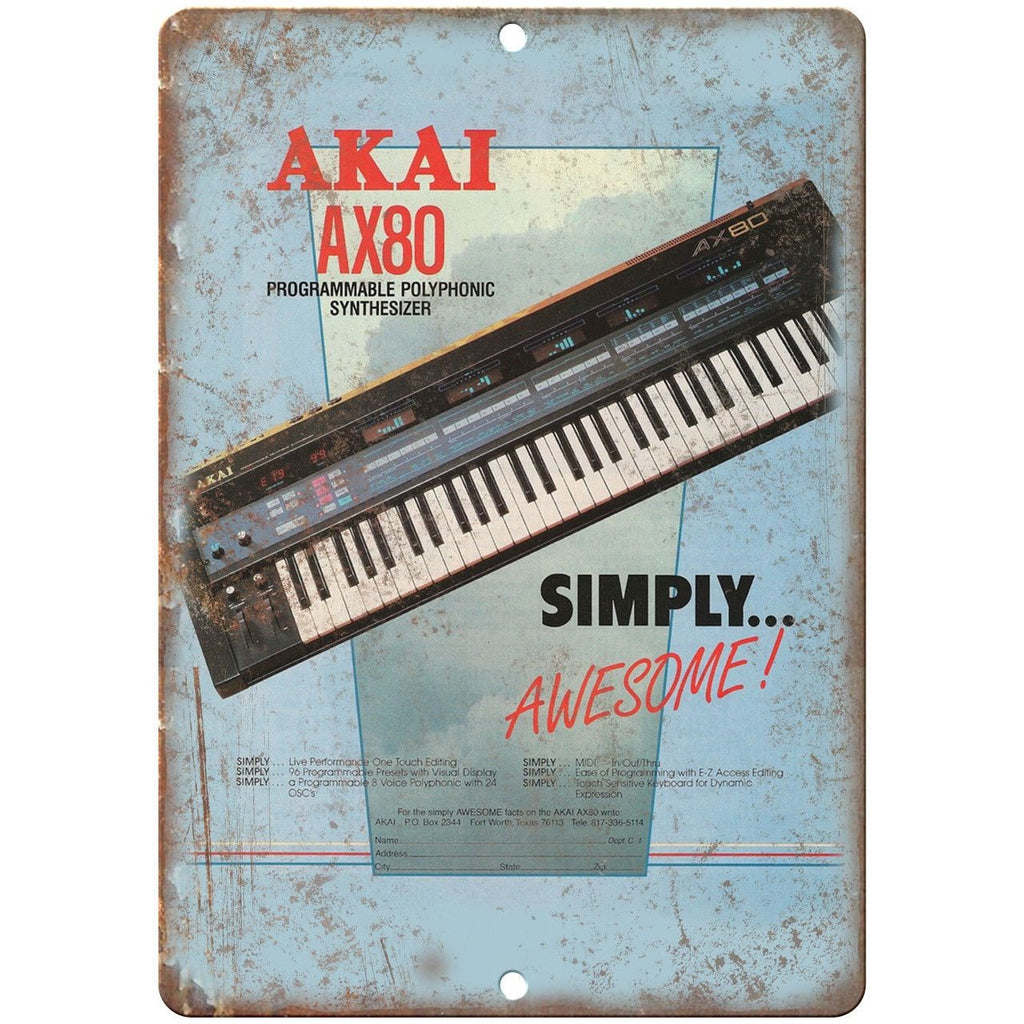 AKAI AX80 Polyphonic Shynthesizer Vintage Ad10" x 7" Metal Sign E23