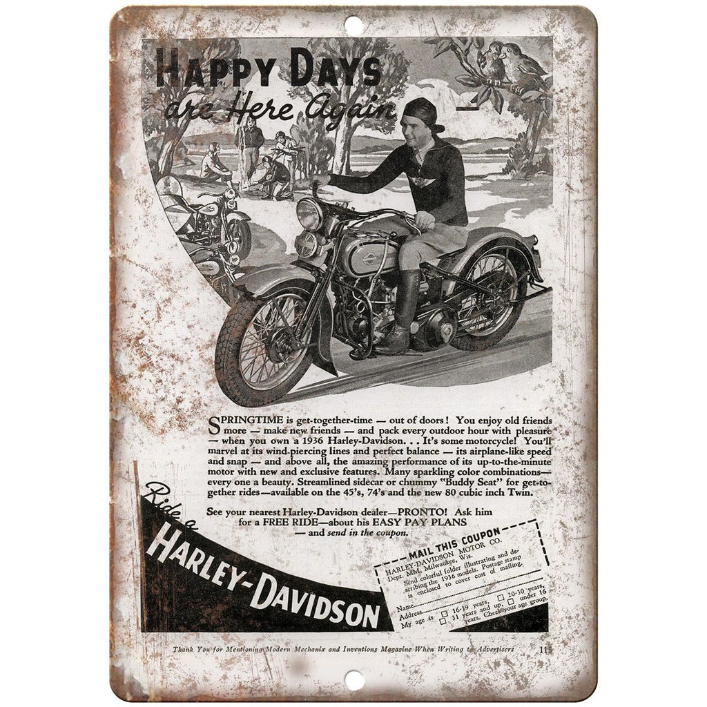Harley Davidson Motor Co. Modern Mechanic Mag 10"X7" Reproduction Metal Sign F35