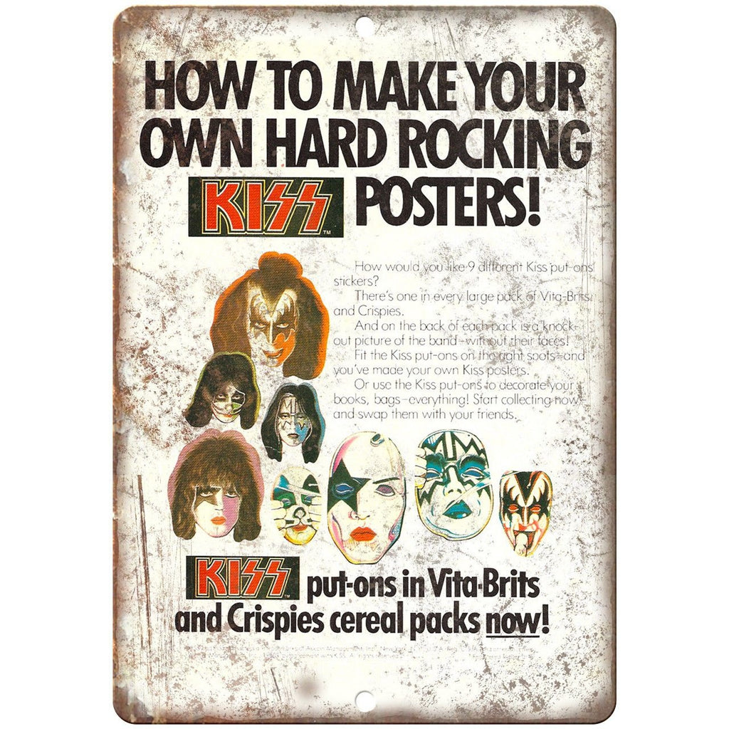 KISS Rock Poster Crispies Cereal Toy Ad 10" x 7" Reproduction Metal Sign N188