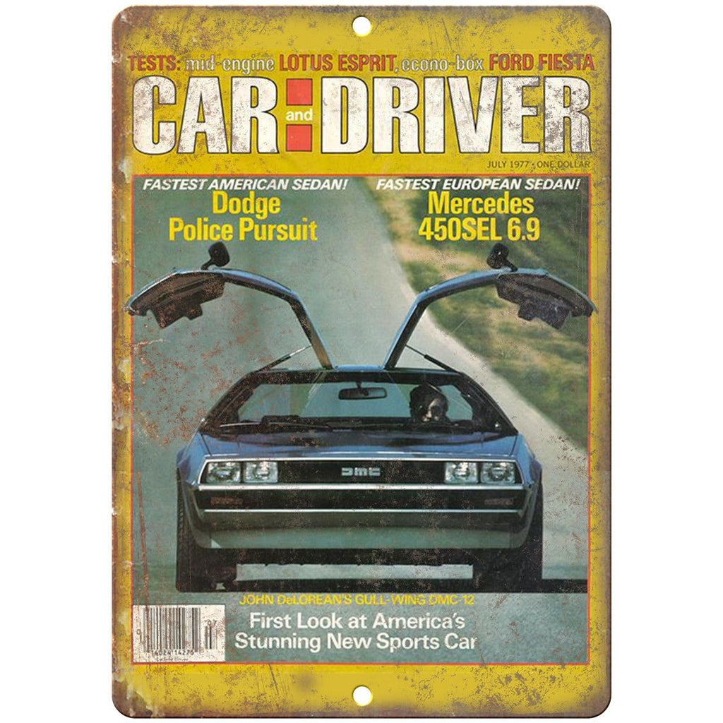 DMC DeLorean Vintage Car & Driver Magazine 1977 10" x 7" Retro Look Metal Sign