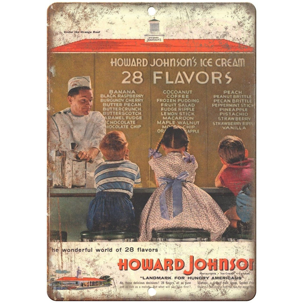 Howard Johnson's Ice Cream 28 Flavors Ad 10" X 7" Reproduction Metal Sign N180