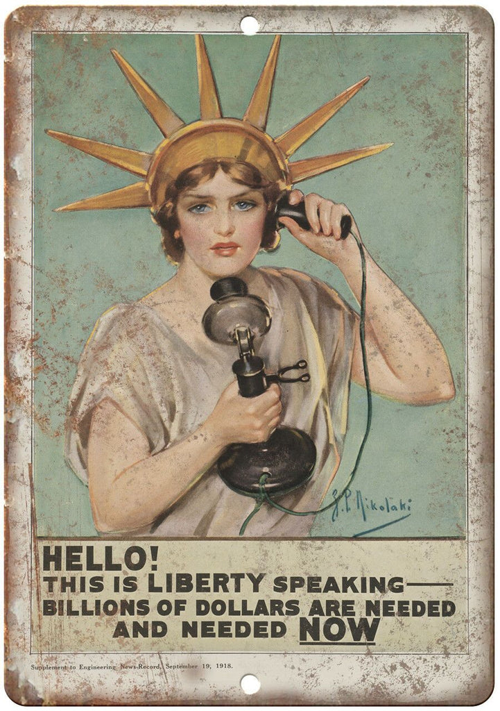 1918 Lady Liberty Buy War Bonds Poster 10" x 7" Reproduction Metal Sign M101