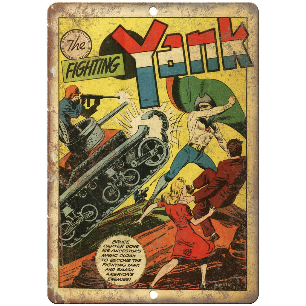 The Fighting Yank Comic Book Vintage Cover 10" x 7" Reproduction Metal Sign J732