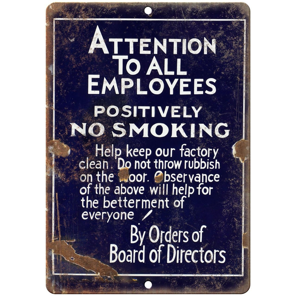 Porcelain Look Attention No Smoking 10" x 7" Reproduction Metal Sign