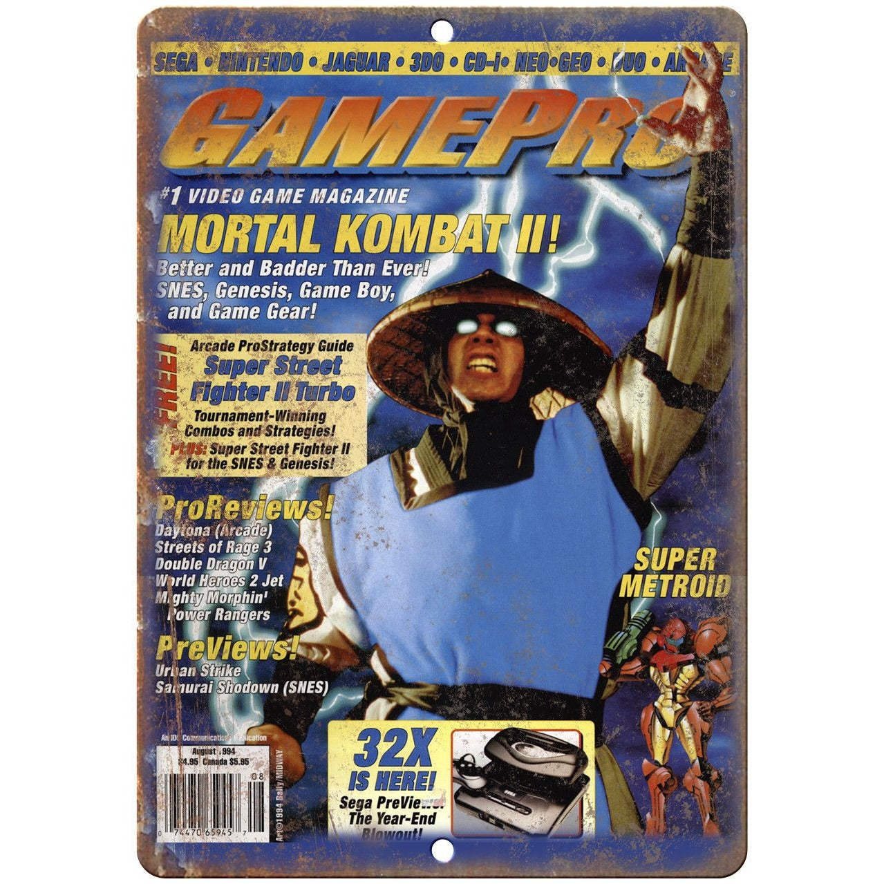 mortal kombat 2 game gear GamePro Mortal Kombat II Video Game Magazine 10"x7" Reproduction Metal – Rusty Walls Sign Shop