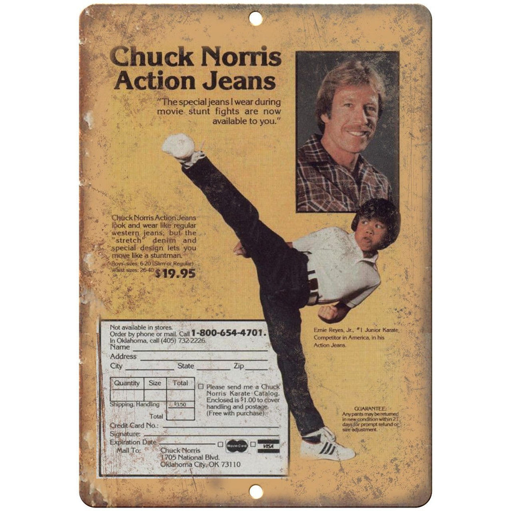Chuck Norris Action Jeans Vinate Karate 10" x 7" Reproduction Metal Sign X54