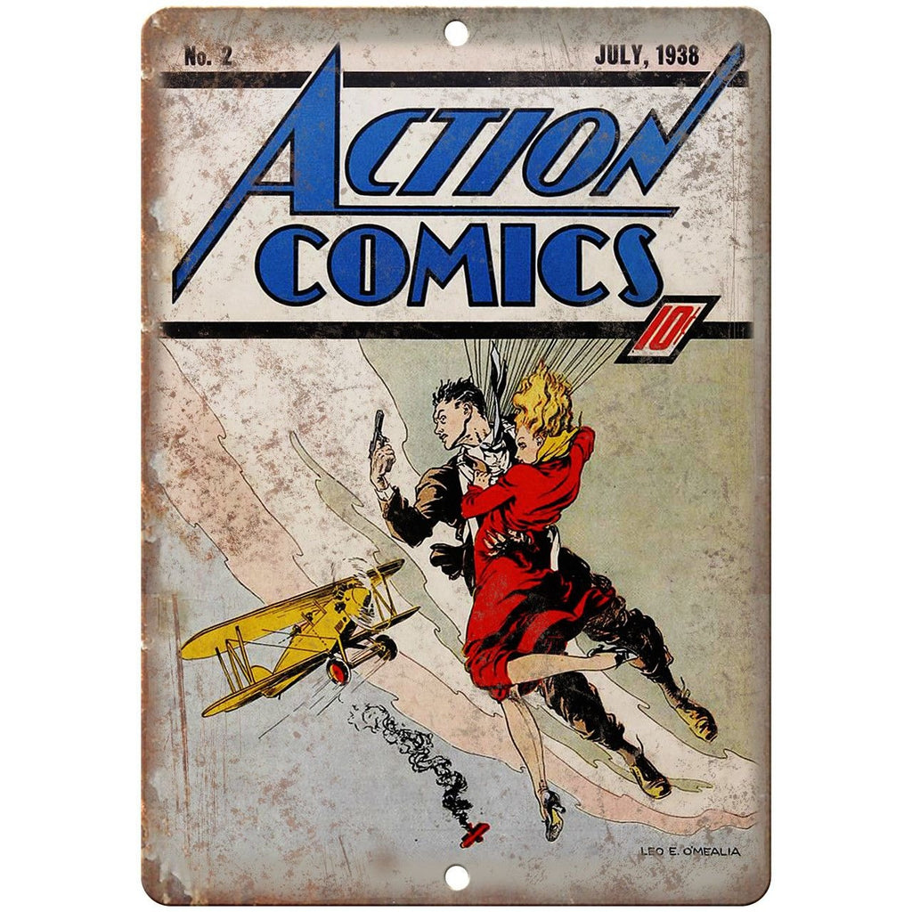 1938 Action Comics RARE Cover Art 10" X 7" Reproduction Metal Sign J445