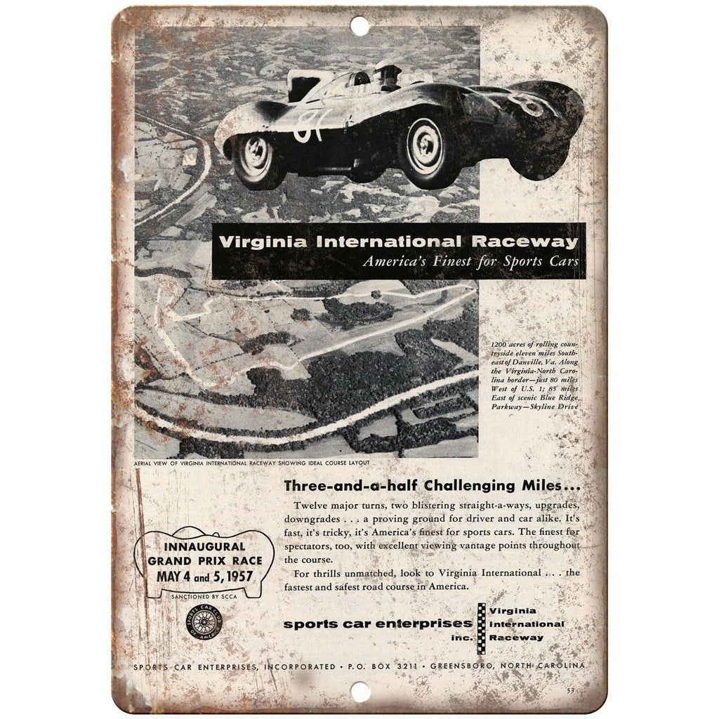 1957 Innaugural Grand Prix Race Virginia 10" X 7" Reproduction Metal Sign A626