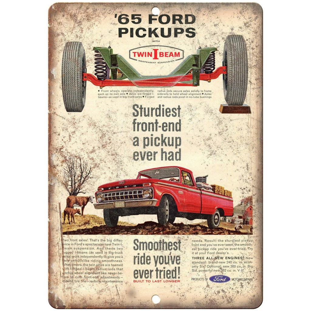 1965 Ford Pickup Twin I Beam Vintage Ad 10" x 7" Reproduction Metal Sign A40