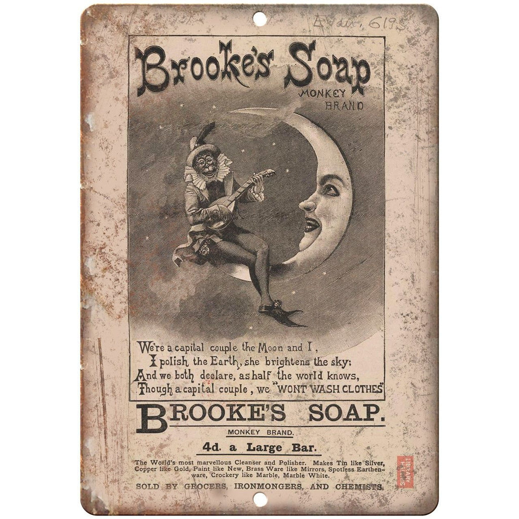 Brookers Soap Monkey Brand Cleanser Ad 10" X 7" Reproduction Metal Sign ZF02
