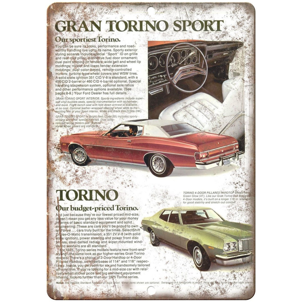 1975 - Ford Gran Torino Vintage Ad - 10" x 7" Retro Look Metal Sign