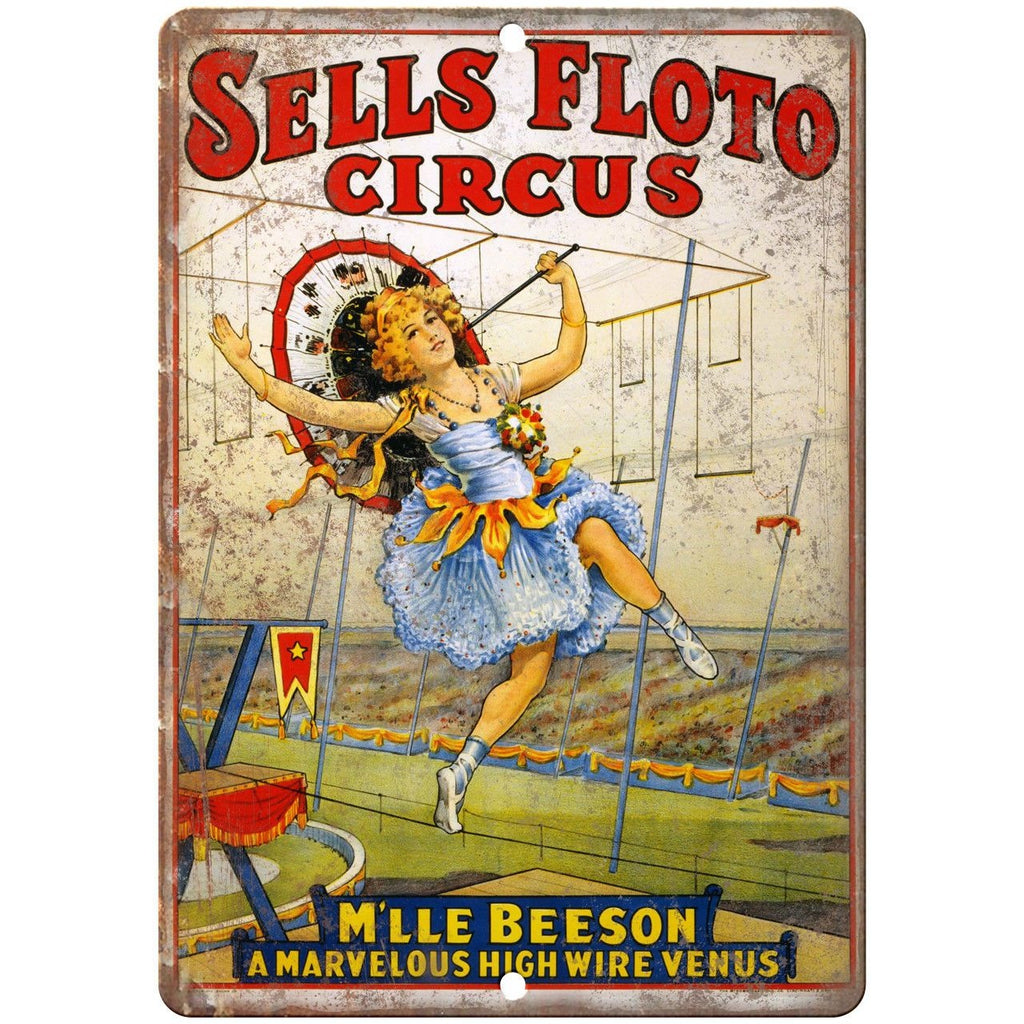 Sells Floto Circus High Wire M'lle Beeson 10" X 7" Reproduction Metal Sign ZH63