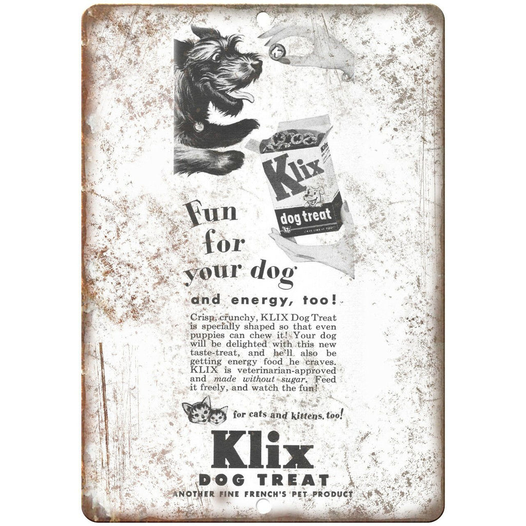 Klix Dog treat Puppy Vintage Ad 10" X 7" Reproduction Metal Sign N361