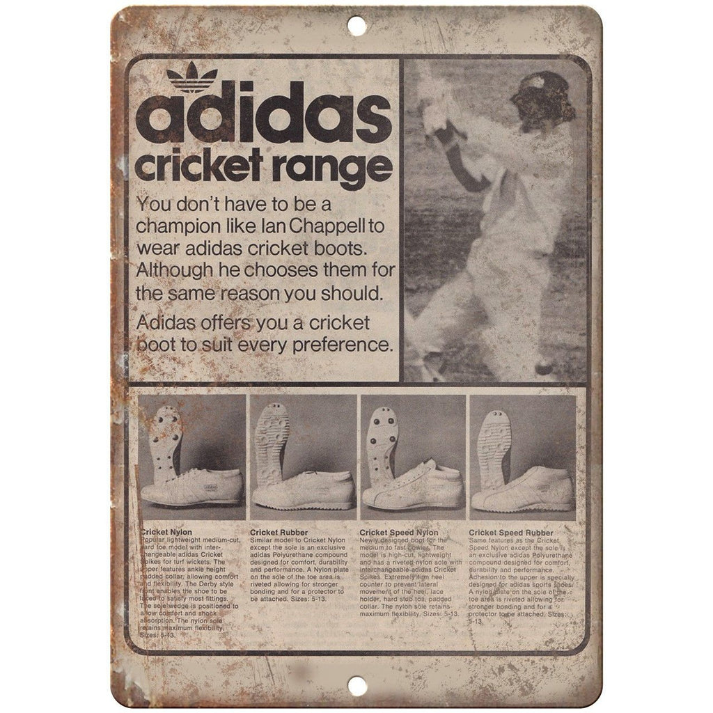 Adidas Cricket Shoes Vintage Ad 10" X 7" Reproduction Metal Sign ZE33