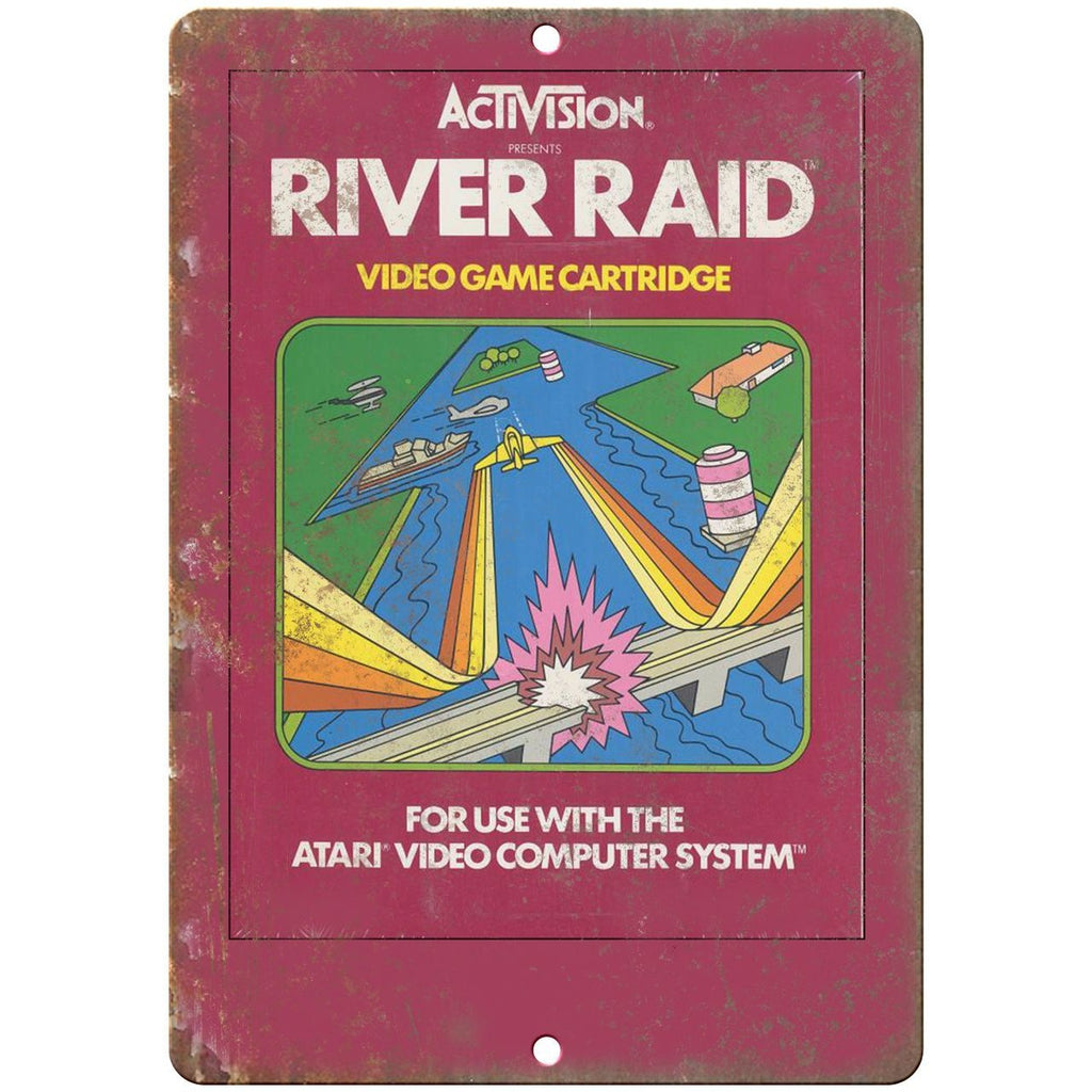 Atari River Raid Video Game Cartridge Activision 10" x 7" Retro Look Metal Sign