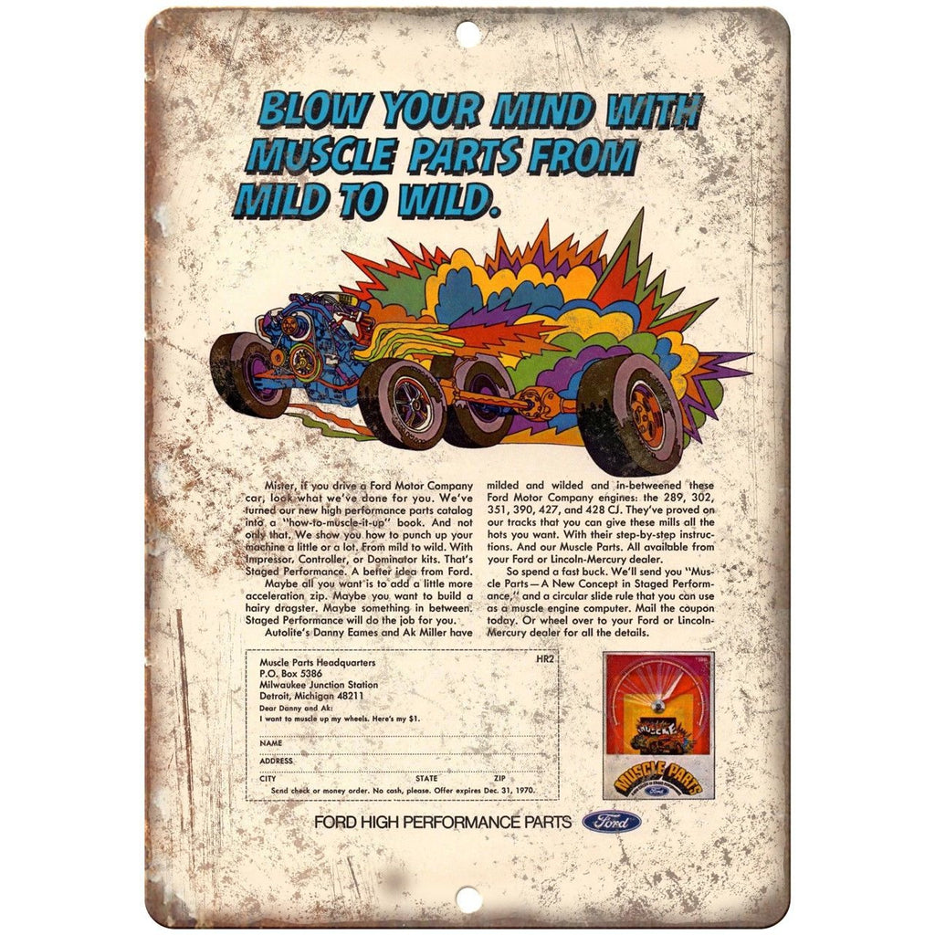 Ford Motor Company Muscle Parts Retro Ad 10" x 7" Reproduction Metal Sign A22