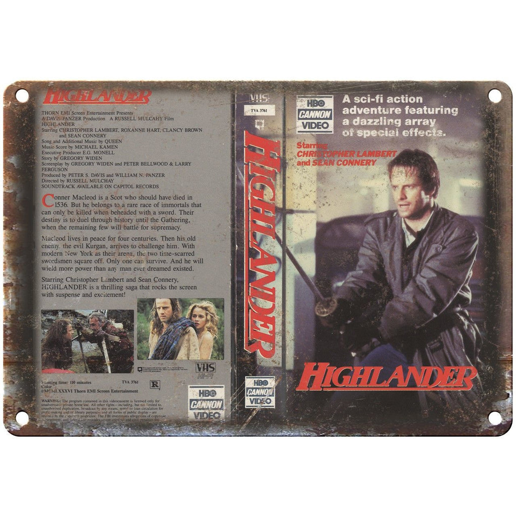 Highlander HBO VHS Cannon Video Box Art 10" X 7" Reproduction Metal Sign V30